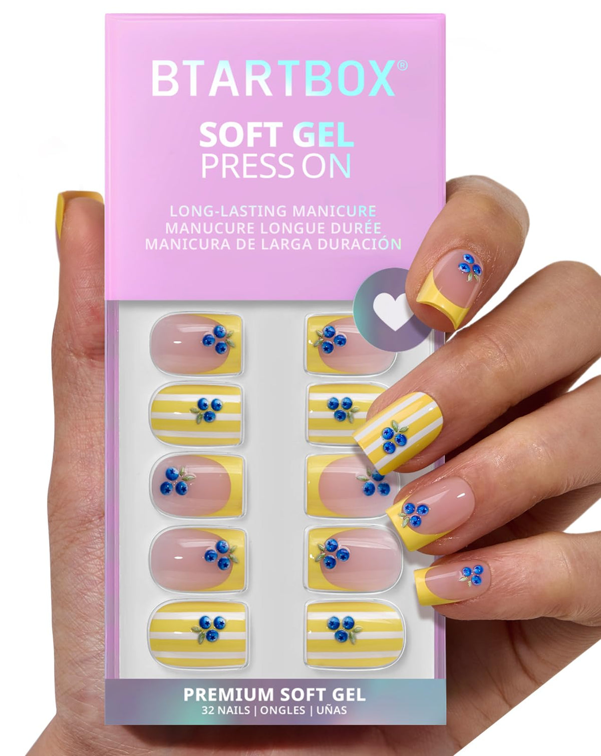 BTArtbox Press On Nails, Extra Short Almond Baby Pink Nails, 32Pcs Full Kit