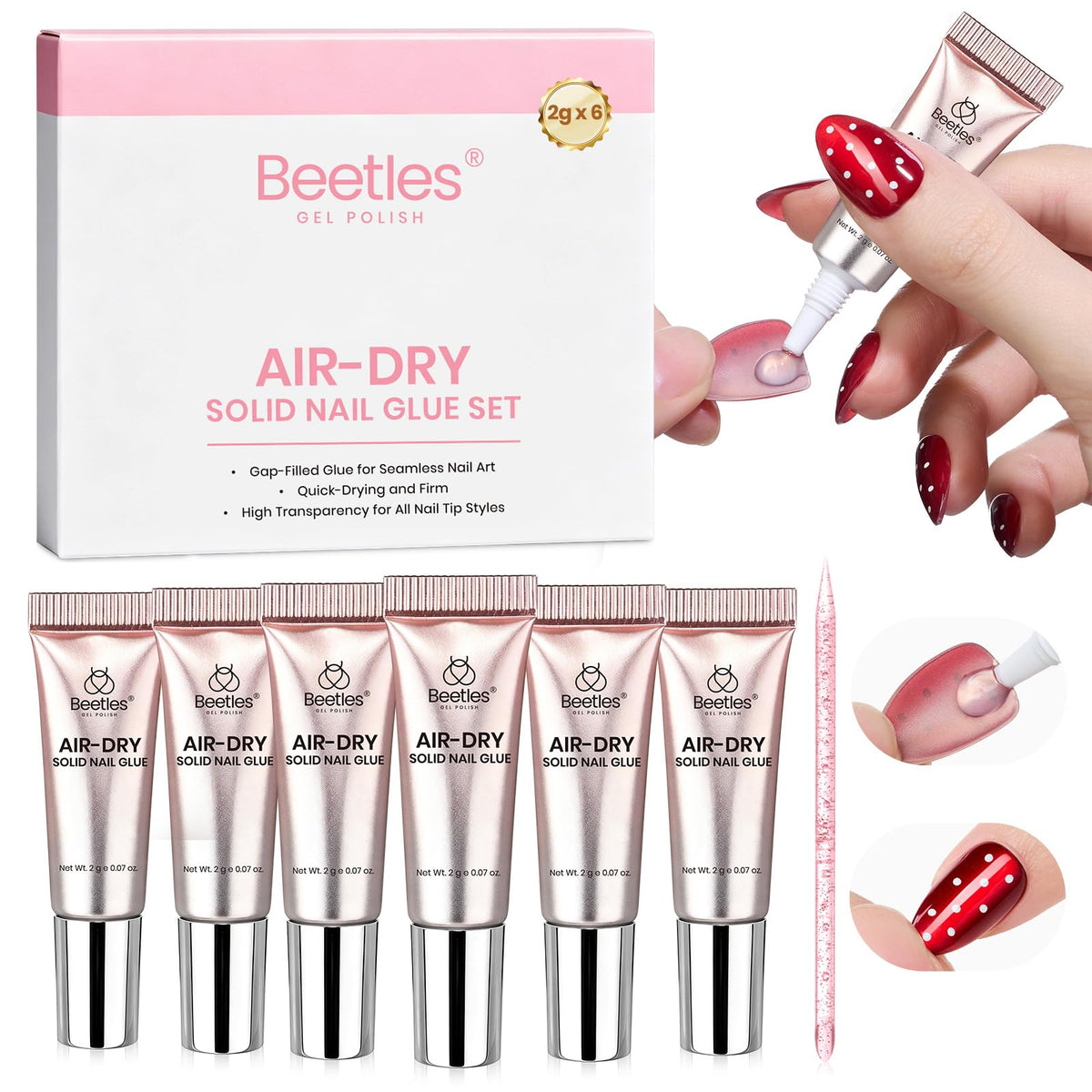 Beetles French Tips Press On Nails - Short Square 150 Pcs