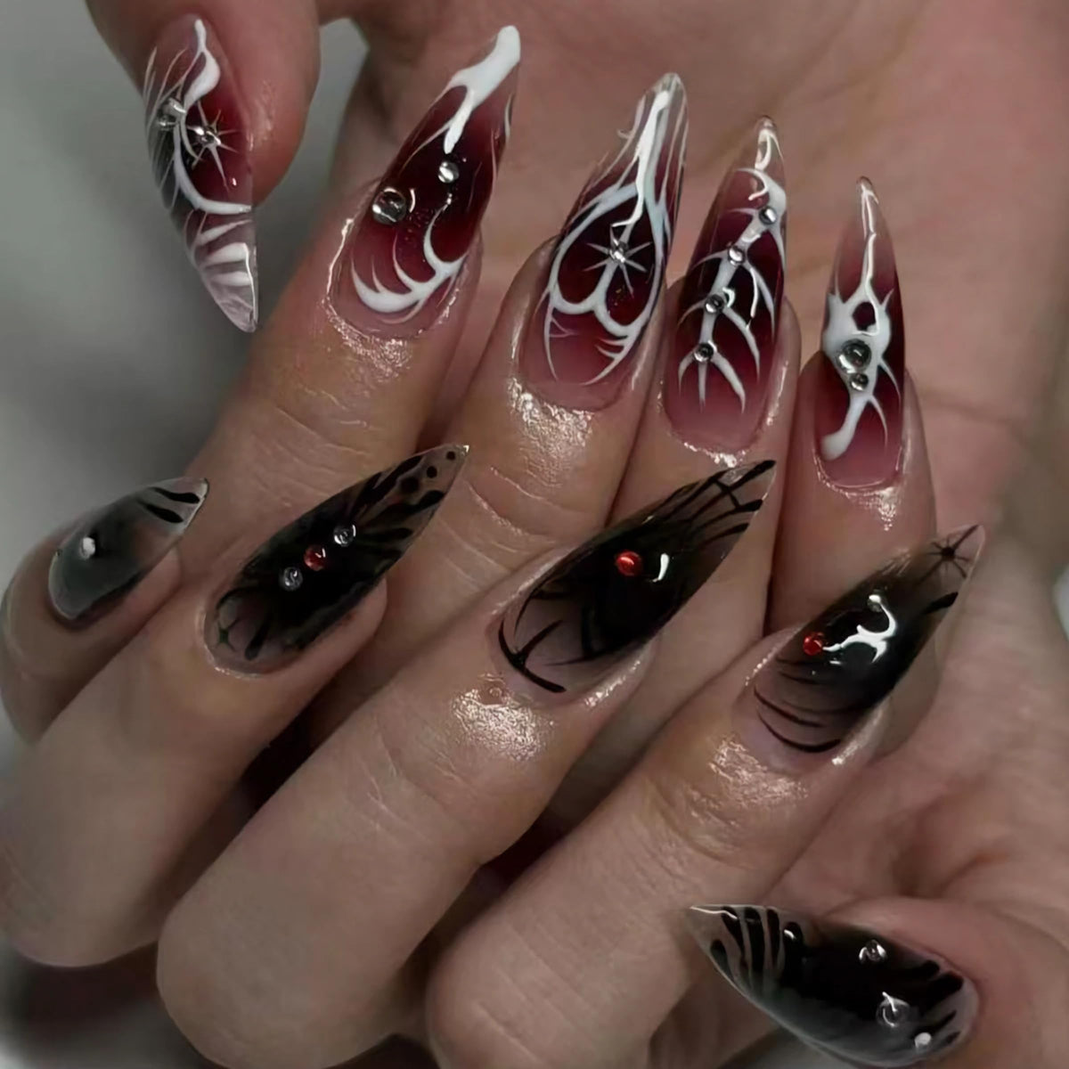 BABALAL Long Stiletto Press on Nails Metallic Gold Chrome Fake Nails