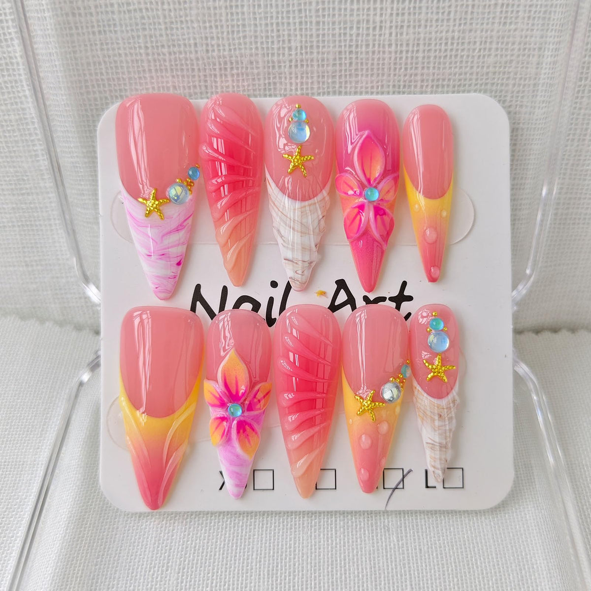 Press on Nails Long Stiletto Handmade French Yellow 10Pcs (Size M)