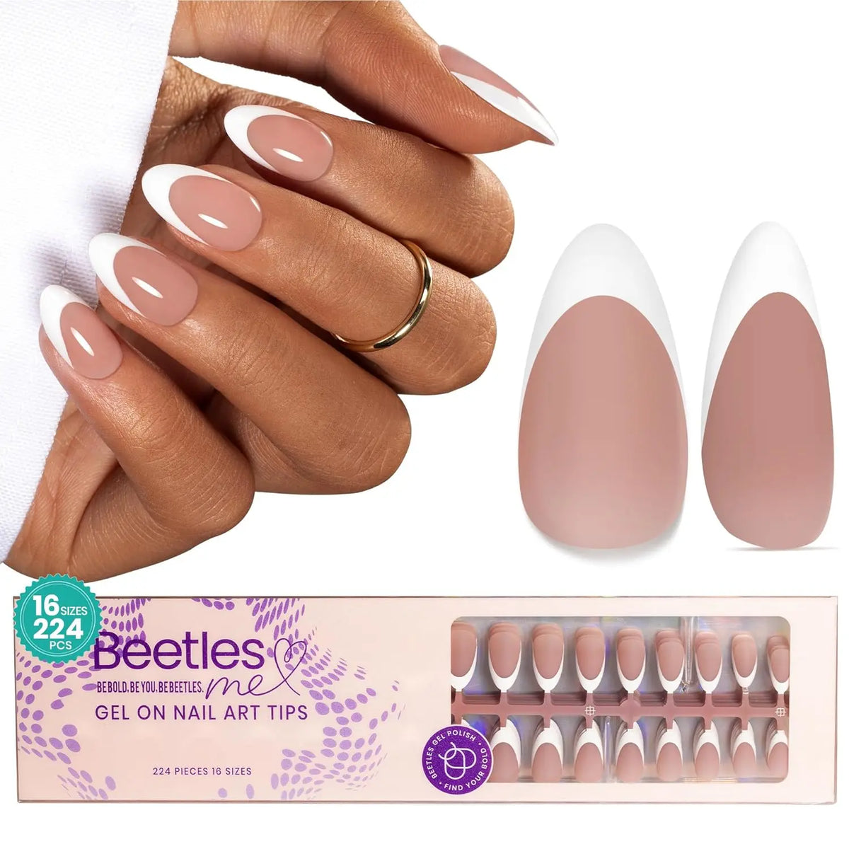Beetles X Press Plus Press On Nails Tips, French Tip  Square/Squoval/Almond -No File Need DIY Manicure for Nail Extension Gifts for Women thick  press  nails acrylic #Summervibes