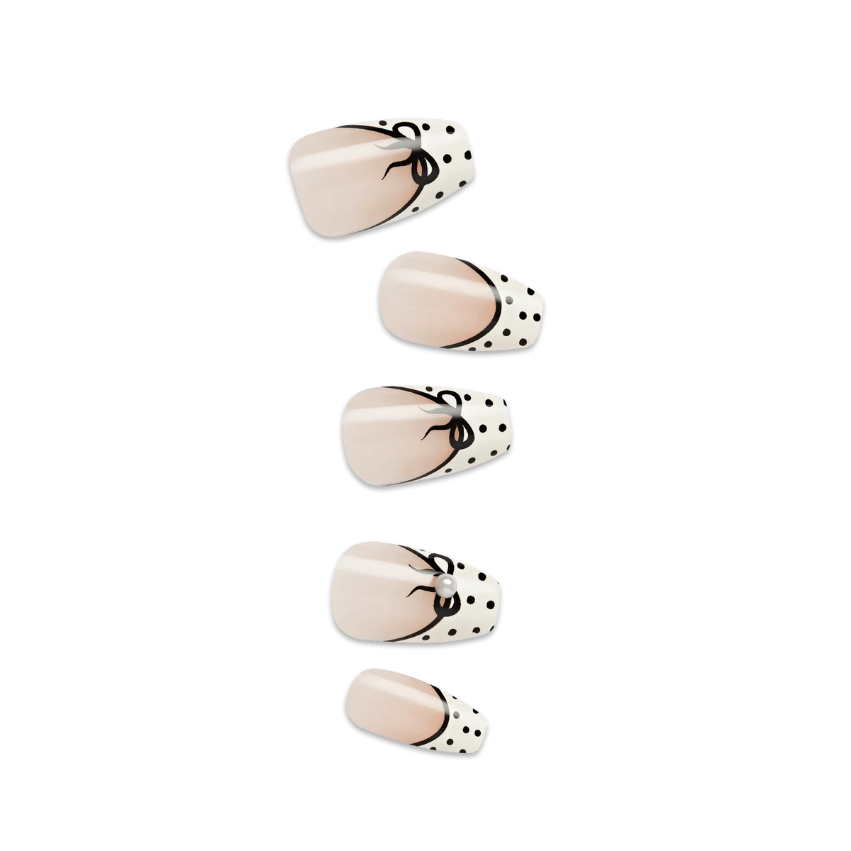 Impress Design No Glue Fake Press On Nails - Leafy | French Design, Black & White, Medium, Coffin, Manicure