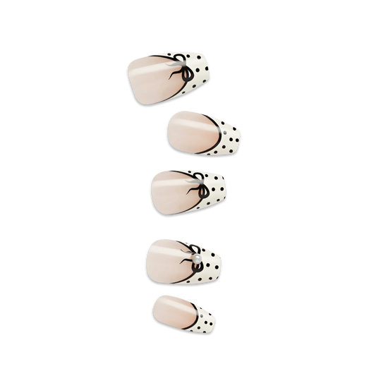 Impress Design No Glue Fake Press On Nails - Leafy | French Design, Black & White, Medium, Coffin, Manicure