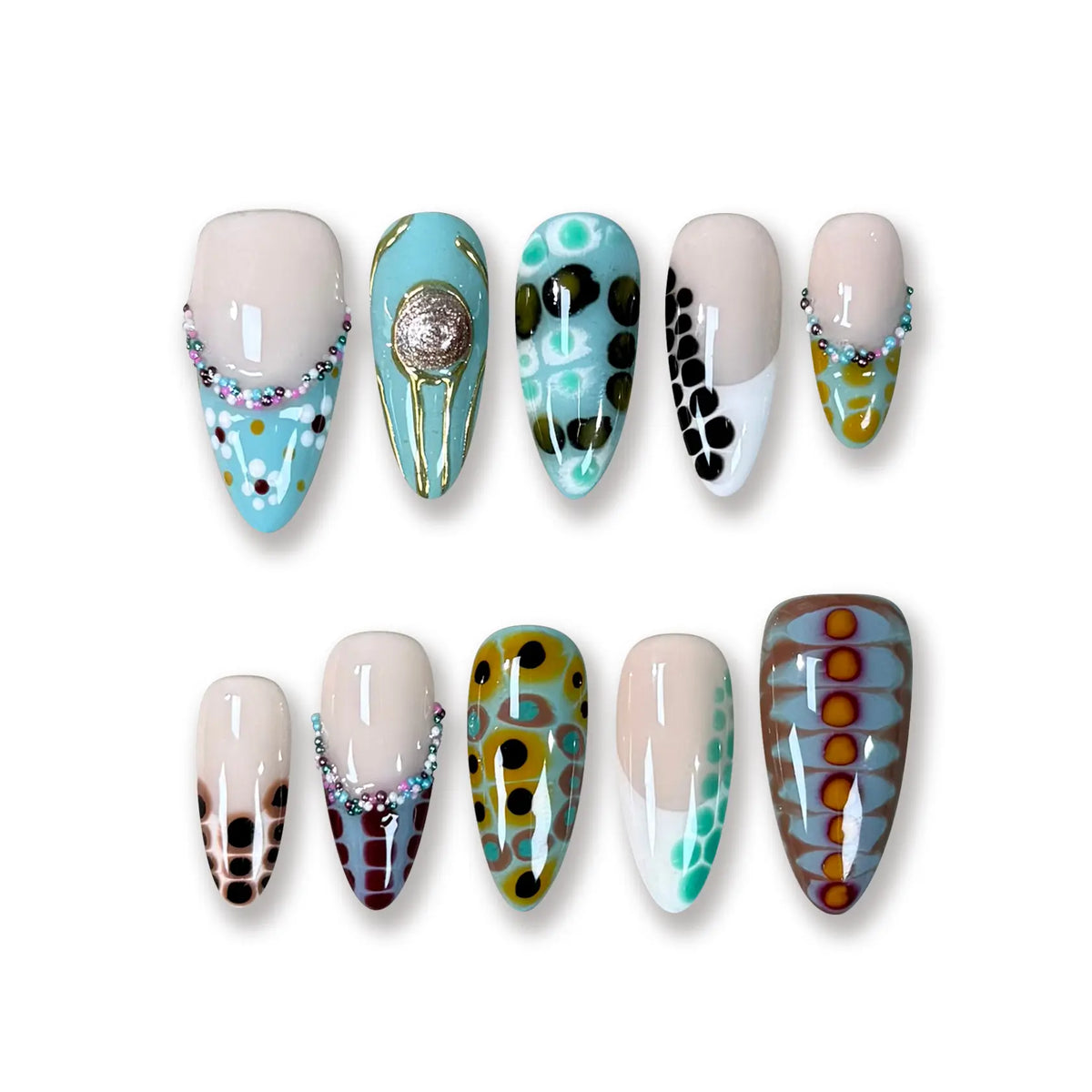 Pressmeon Handmade Press-on Nails | Holy Glory | Long Stiletto Shape Collection | 3D Luxury Salon Quality | Reusable & Extra Durable | Eco Package