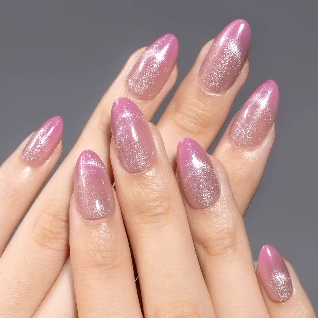 Aurora Shine Gradient Press-On Nails – Nude to Purple Ombre with Iridescent Stripes and Rhinestone Accents, Long-Lasting Reusable Square Tips, Easy to Apply, Perfect for Parties, Weddings, Festivals, and Elegant Everyday Chic Manicure Styles