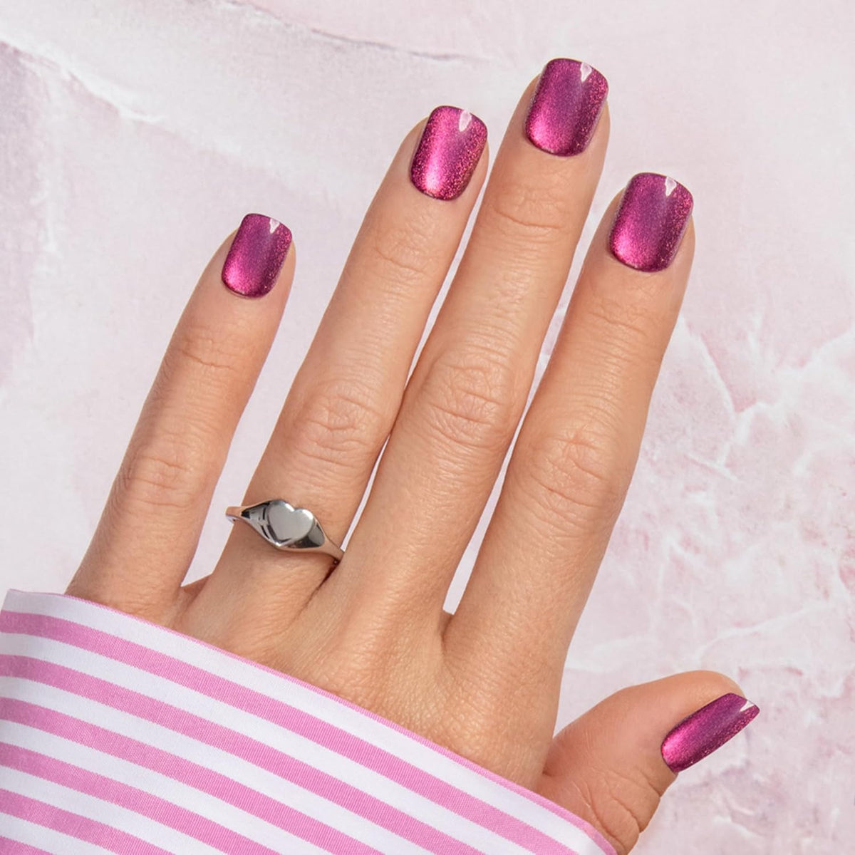Kiss colorFX by Impress Press On Nails, Levels, 30 No Glue Peel and Stick Nails Kit with IMPROVED Adhesive, Pink Squoval Chrome Effect, Includes Prep Pad, Manicure Stick & Mini File