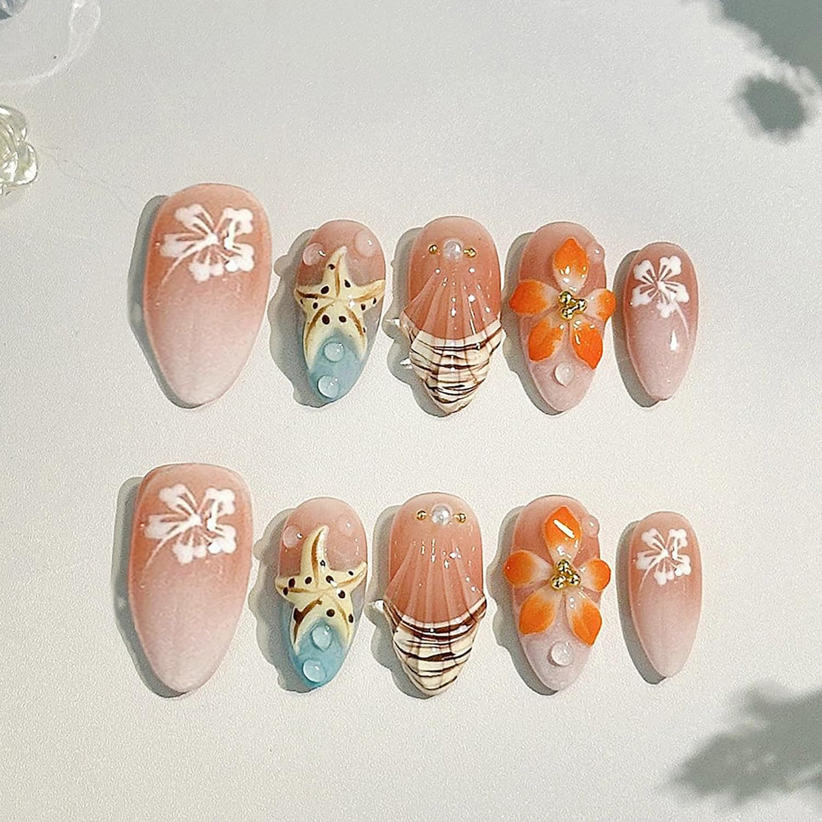 24Pcs Almond Press on Nails Medium Length White French Tip Fake Nails with Gold Lines Designs 3D Bow Acrylic Nails Reusable Cute False Nail Set Nude Glossy French Full Cover Glue on Nails for Women
