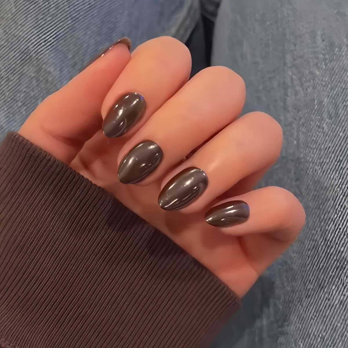 White French Tip Press On Nails Almond - KQueenest Chrome Press On Nails Medium, Glazed Natural Light Nude Fake Nails Press on, Reusable Glue on Nails Stick On Nail for Women Bridal Wedding