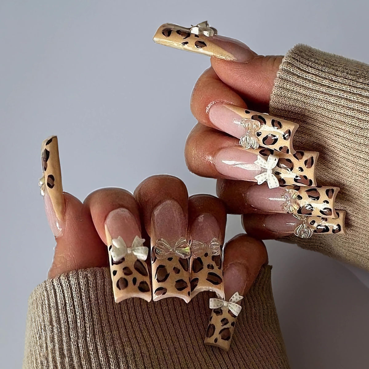 BABALAL Long Square Press on Nails - Blue Fake Nails, Luxury 3D Butterfly Gold Heart Charm Bling Design Full Cover Acrylic Nails Squoval Set 24Pcs