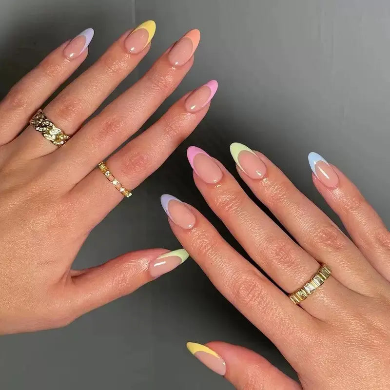Classic French Tip Press On Nails | CurvLife Nail | 24pcs Short Oval Fake Nails | Natural Nude Finish | Easy Apply, Comfortable & Long-Lasting | Daily, Business & Elegant Event Nail Art