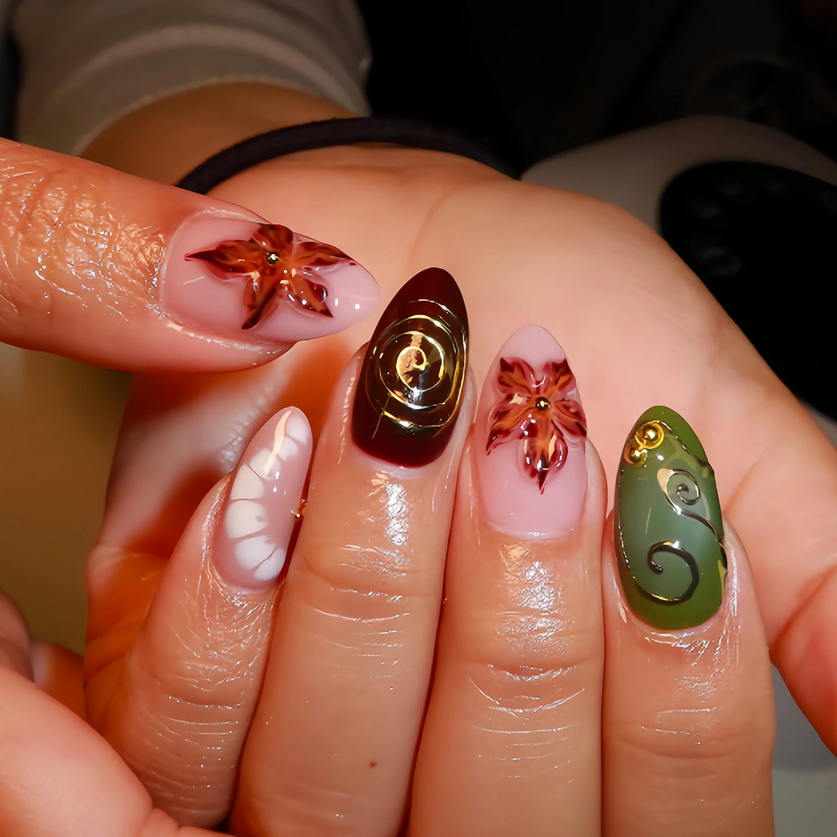 BABALAL Press On Nails - Medium Almond Fake Nails, Pink White Gradient, Rhinestone Gold Bangle, Glossy Coquette Wedding Bridal Glue On Nails 24Pcs
