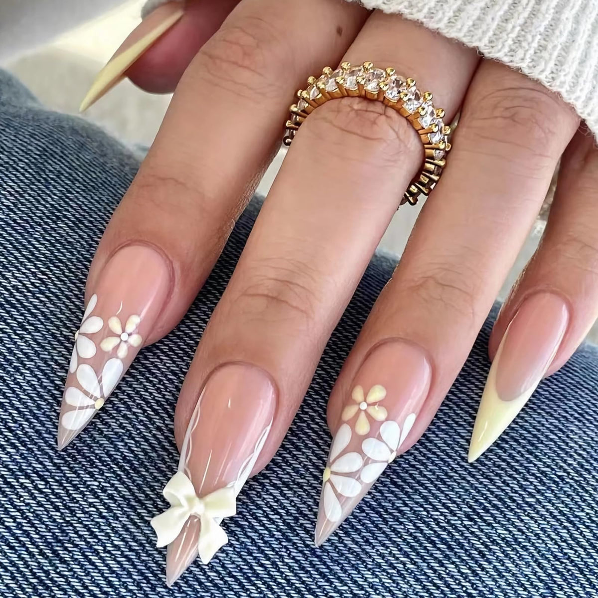 MISUD Press on Nails - Long Stiletto Fake Nails with Bling Glitter, Acrylic Luxury Rhinestone Design 24 pcs