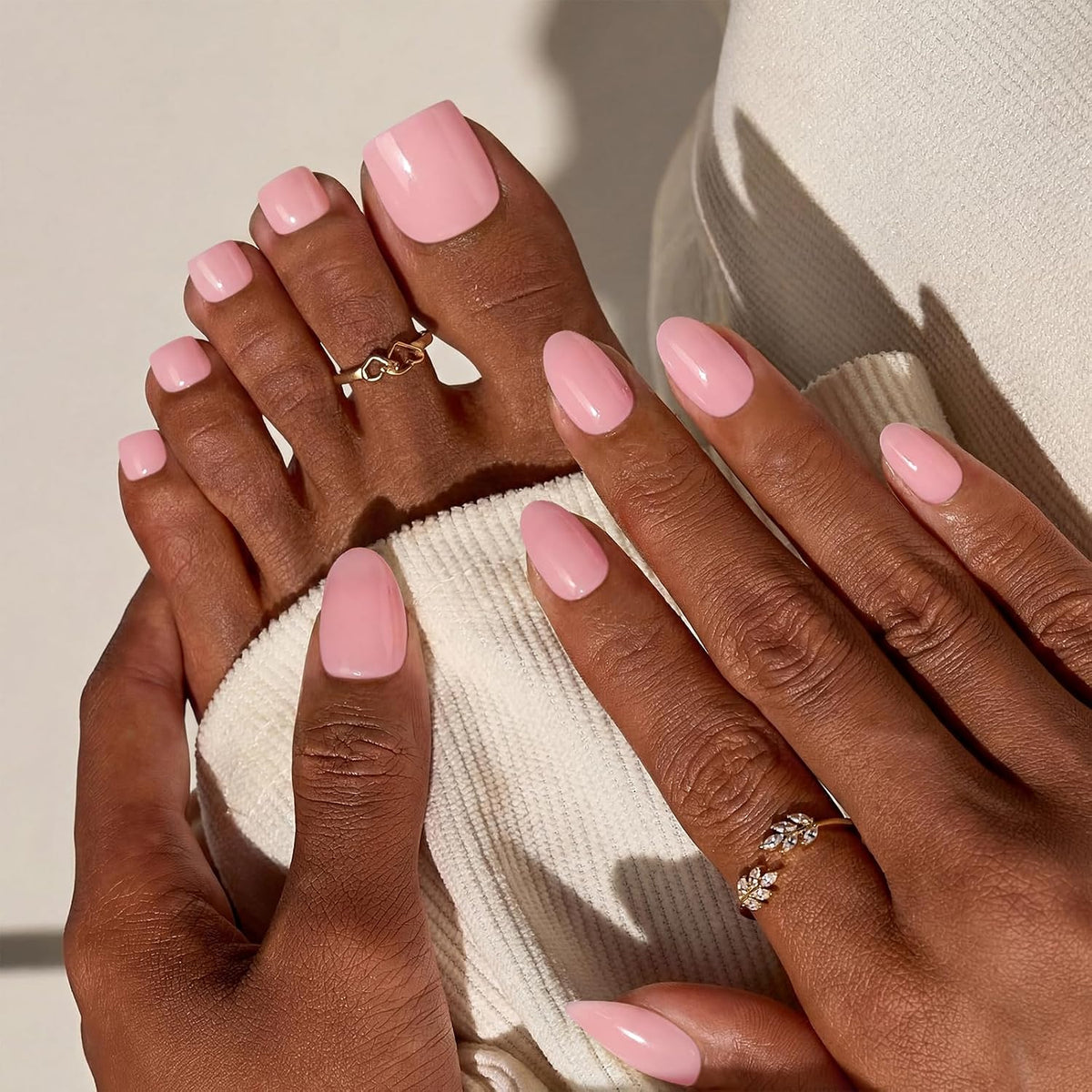 BTArtbox Press On Nails, Extra Short Almond Baby Pink Nails, 32Pcs Full Kit