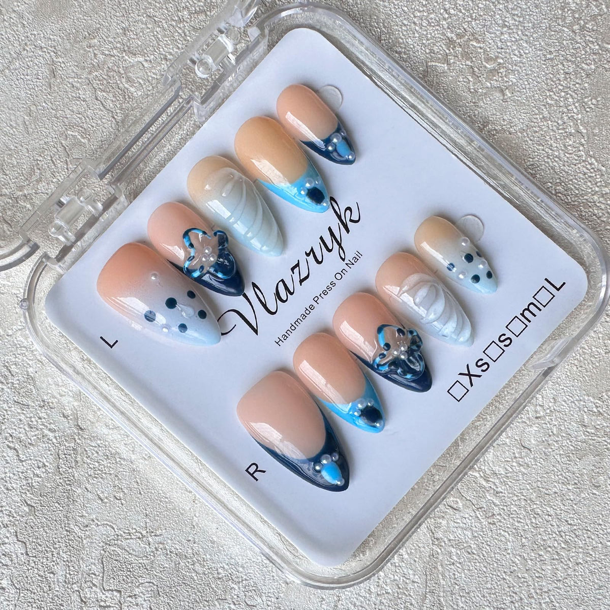 Handmade Press On Nails – Short Almond False Nails for Women, Reusable Acrylic White French Tip with Pearl & 3D Flowers Design – Salon Quality Fake Nails (10PCS Size S)