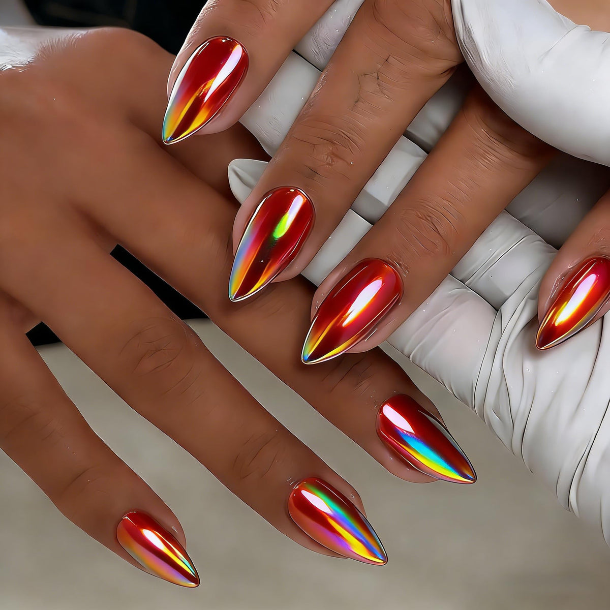White French Tip Press On Nails Almond - KQueenest Chrome Press On Nails Medium, Glazed Natural Light Nude Fake Nails Press on, Reusable Glue on Nails Stick On Nail for Women Bridal Wedding