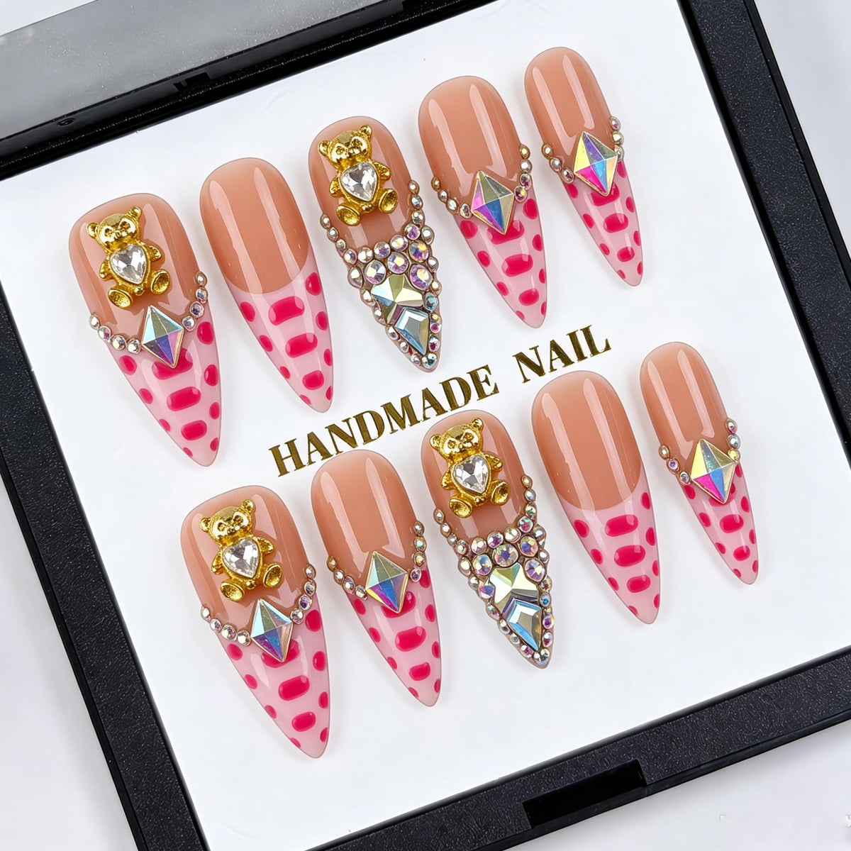 Luxury Handmade Nude Stiletto Press on Nails Long French Tip Nails