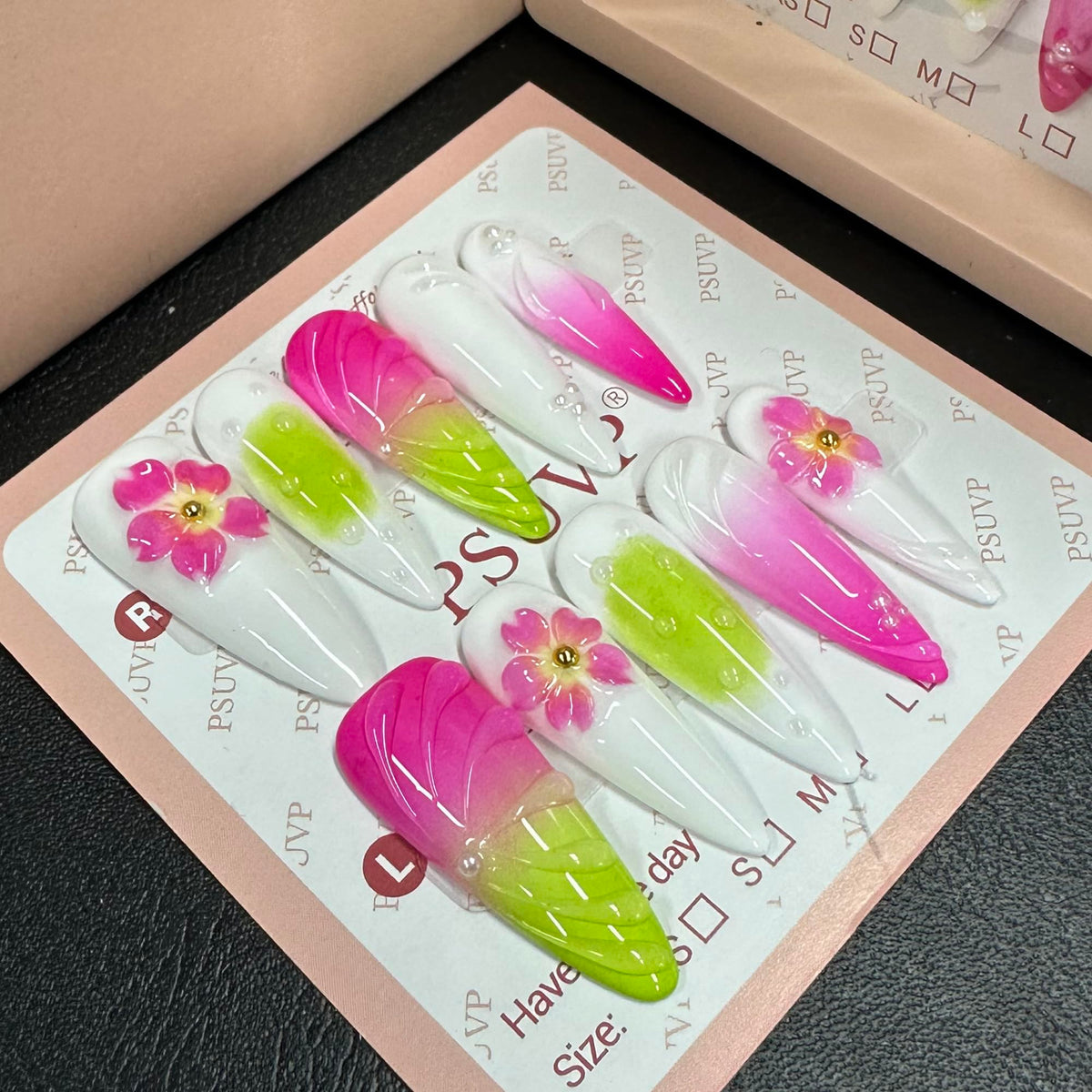 10Pcs Handmade Press On Nails 3D White Floral Luxury Diamond Coffin M