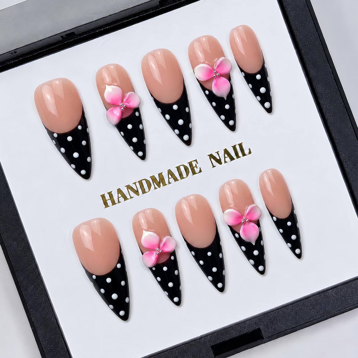 Luxury Handmade Nude Stiletto Press on Nails Long French Tip Nails