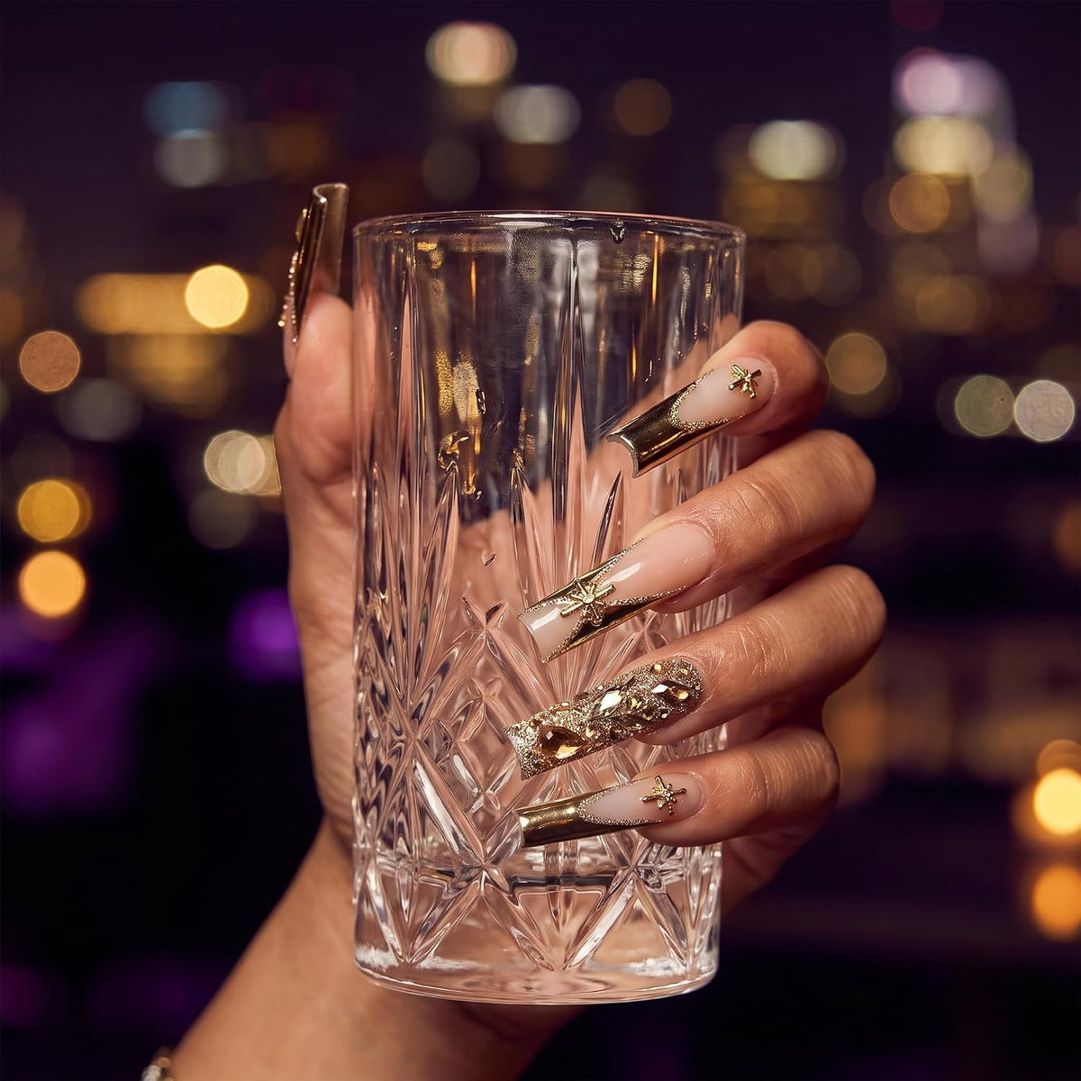 Coffin Press on Nails Long Acrylic Luxury Fake Nails 24pcs
