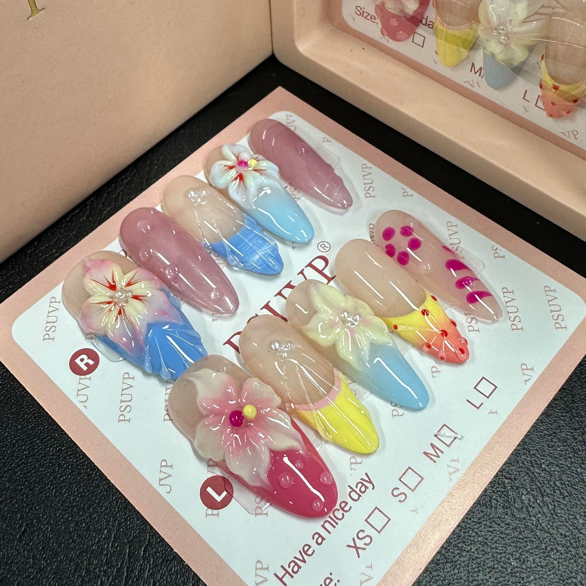 10Pcs Handmade Press On Nails 3D White Floral Luxury Diamond Coffin M