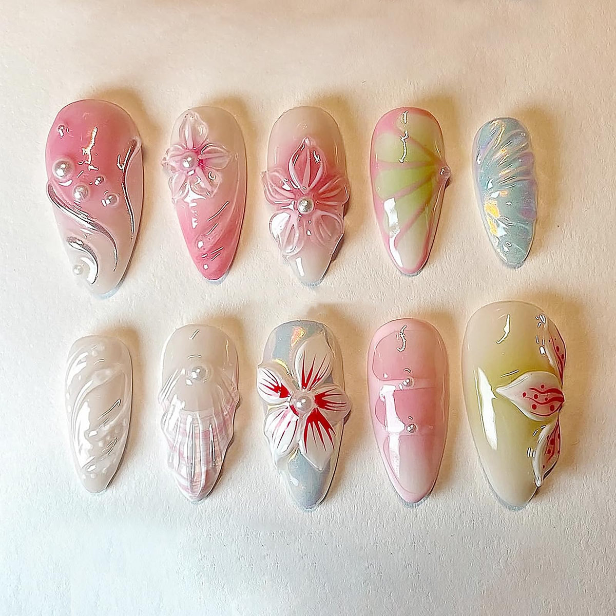 30Pcs Long Stiletto Press On Nails Gold Chrome Fake Nails with 3D Rhinestone Design Amber Gilding Nude Full Cover Acrylic Nails French Tip Glue On Nails Metal False Nails Luxury Manicure Set for Women