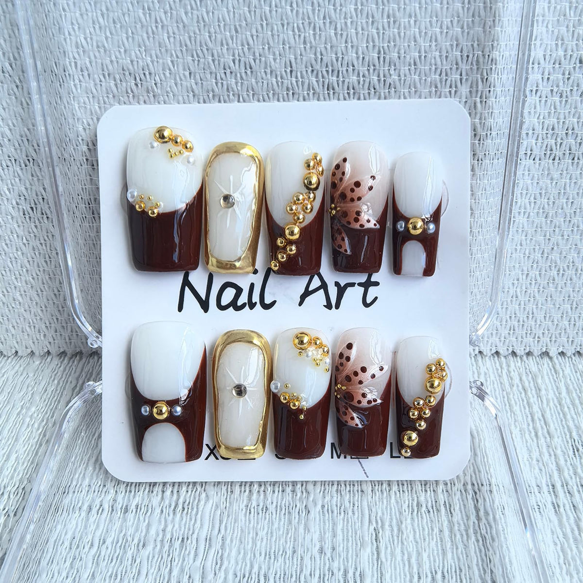 Handmade Press on Nails Medium Square Fake Nails Green Ombre French Tip with 3D Flower Designs luxury Rhinestones Glossy Cute Acrylic Nails for Women 10pcs (Size M）