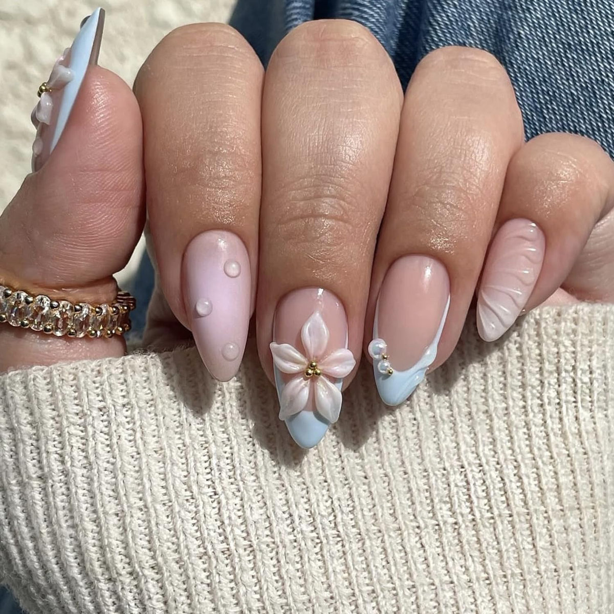 24Pcs Long Press on Nails Luxury Rhinestone Fake Nails French Glue On Nail with Sparkly Rhinestones Gem Silver Lines Designs Shiny Acrylic False Nails for Women Manicure Decoration