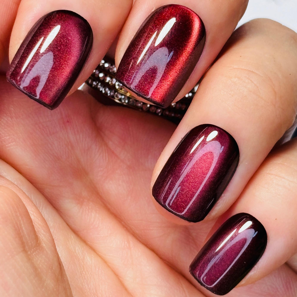 Glossy Nude Gold French Tip Press On Nails Short Almond, 30 PCS