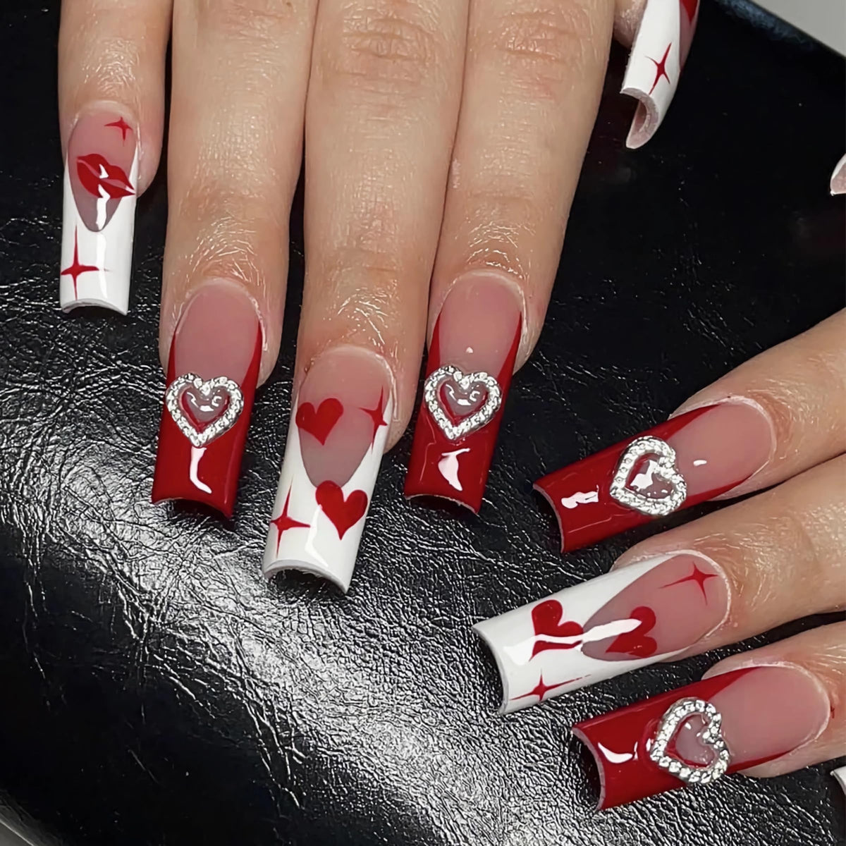 BABALAL Press on Nails, Extra Long Square Fake Nails, Gold Chrome French Tip, Luxury Rhinestone & Star Charm Design, Bling Shiny Reusable Glue on Nails 24Pcs