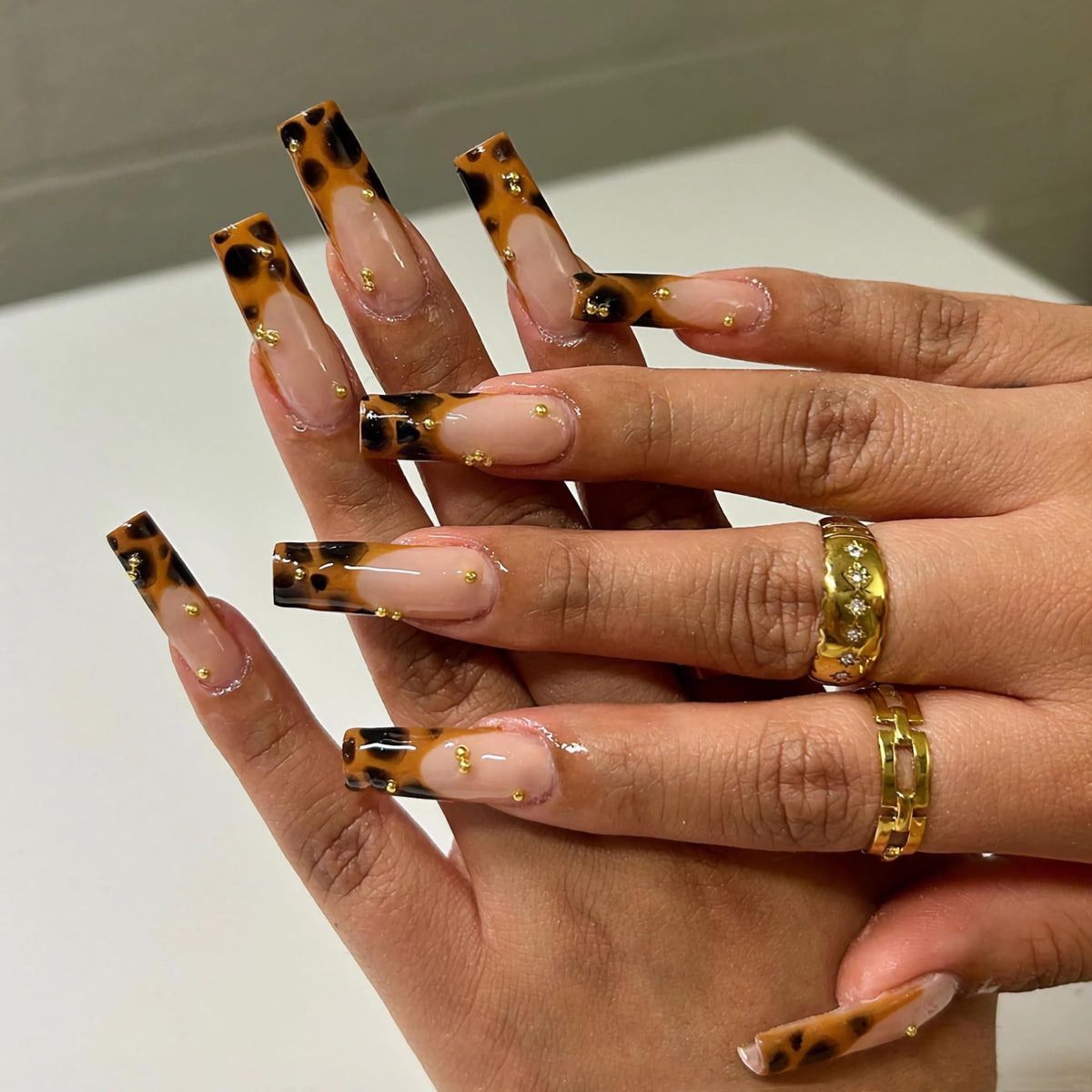 BABALAL Press on False Nails Long Square Fake Nails Black and Gold Chrome Gothic Glue on Cross Charm Luxury 3d Design French Tip Acrylic 24Pcs Y2k Handmade Custom Full Cover Gel Nails