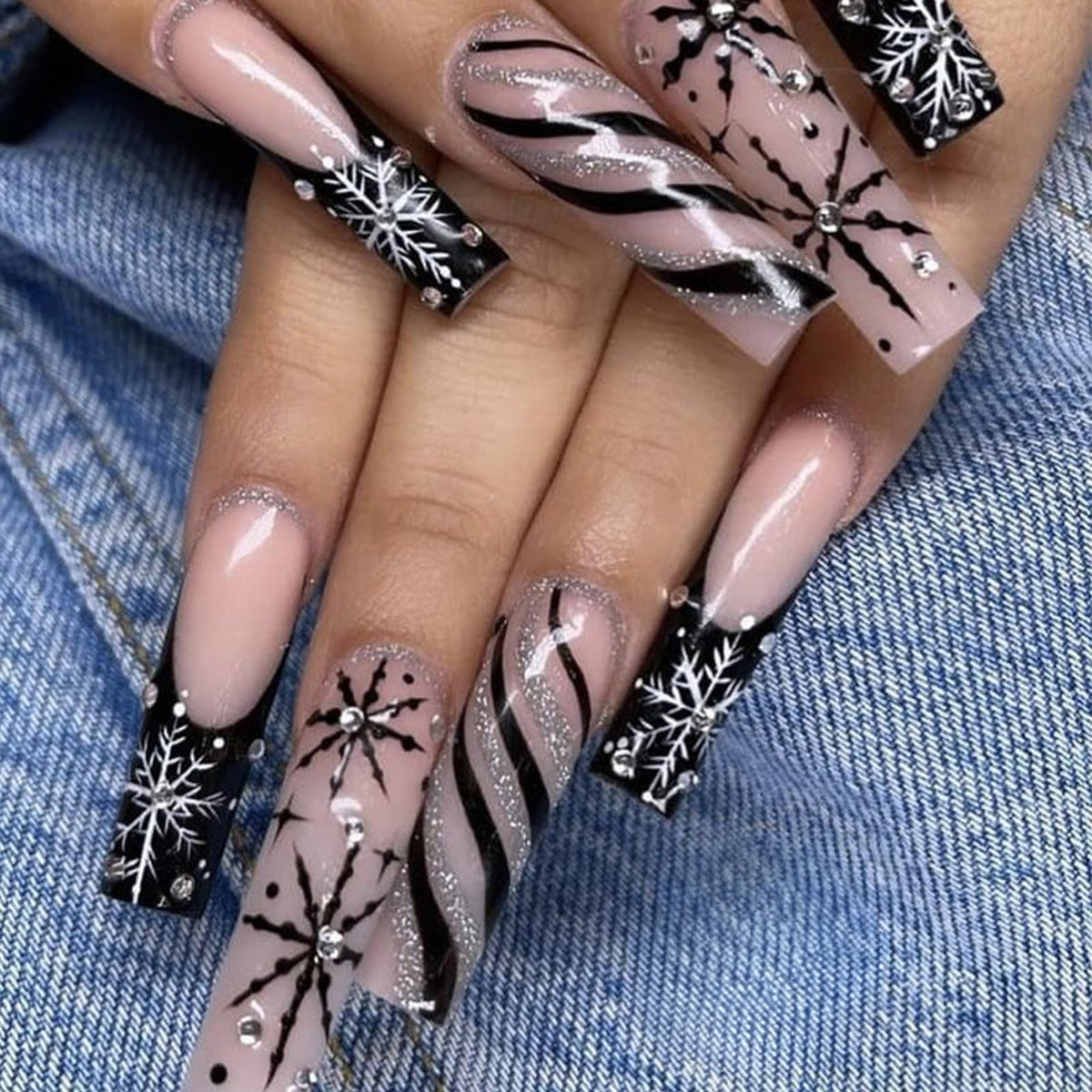IMSOHOT Long Press on Nails Coffin Glitter Fake Nails Shiny Pink Rhinestone Full Cover False Nails Luxury Ballerina Artificial Acrylic Glue on Nails for Women 24Pcs