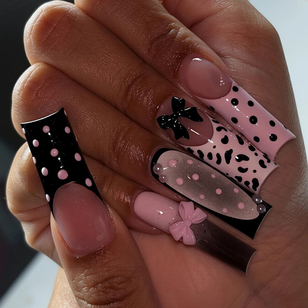 BABALAL Press On Nails Long Square Fake Nails Nude Pink White French Tip Lace Pearl Rhinestone Glossy Bridal Wedding Glue On Nails 24Pcs