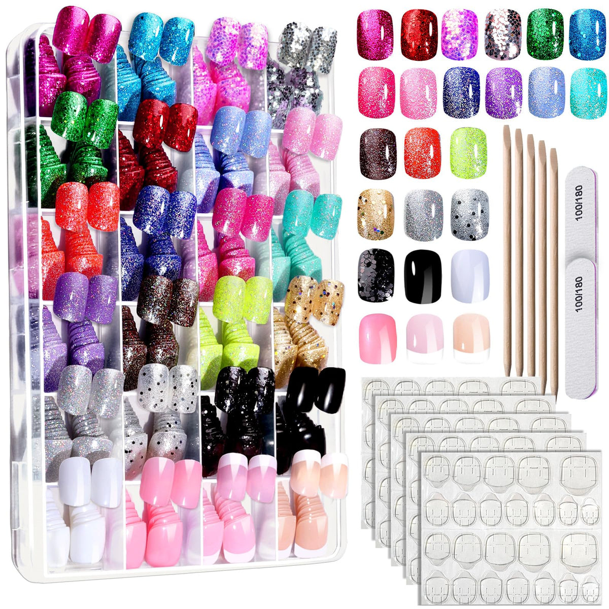 FANDAMEI Press on Nails, 24 Colors 576PCS Press on Nails Short Square Matte Glossy. Glitter Nails Short Round. Natural Fit Lightweight Fake Nails Natural for Nail Art