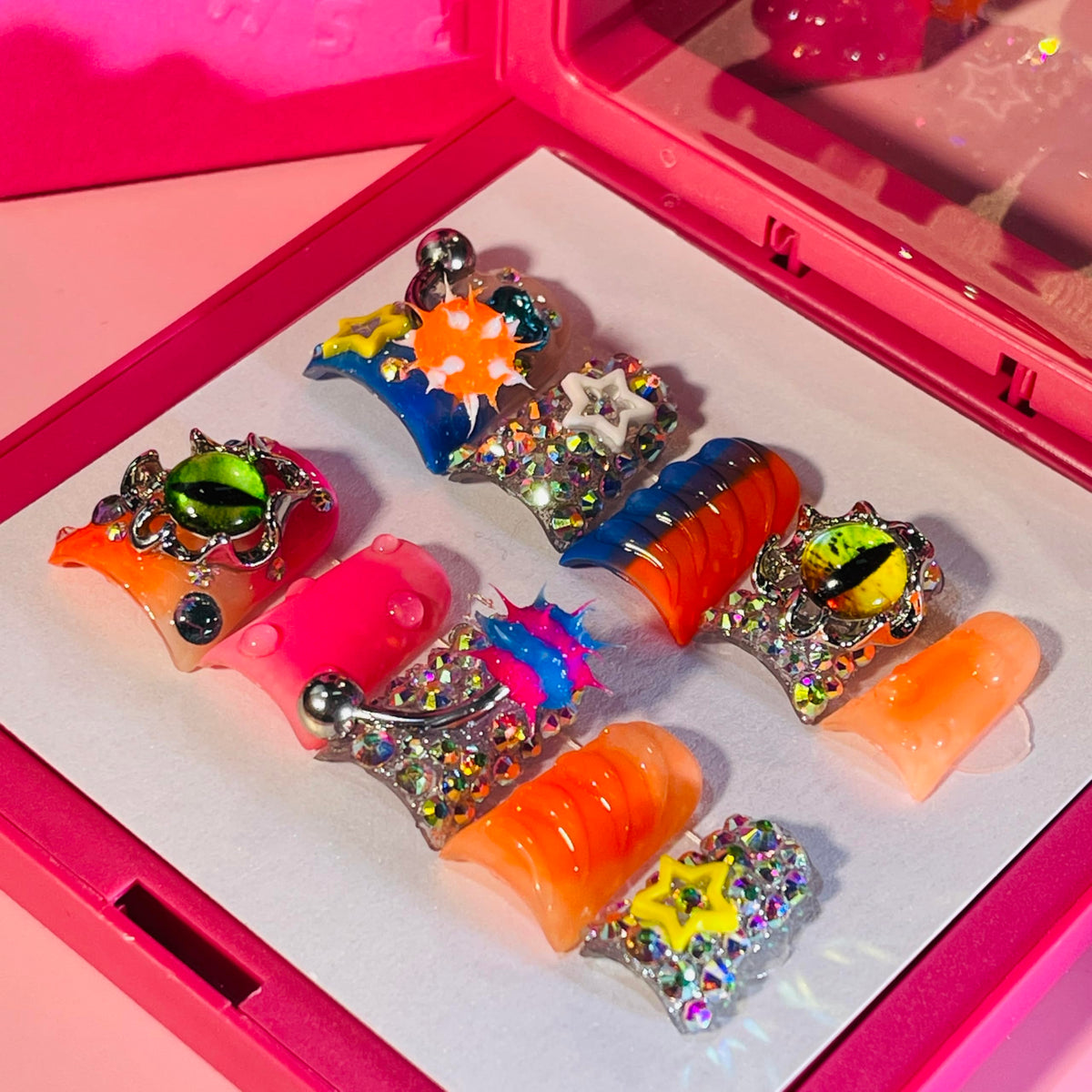 10 Pieces Luxury Acrylic Press On Nails Short Handmade Duck Nails, Pink Thickened False Nails, Rhinestone And 3D Red Lips, Reusable Fake Nails, Acrylic Nails (L)