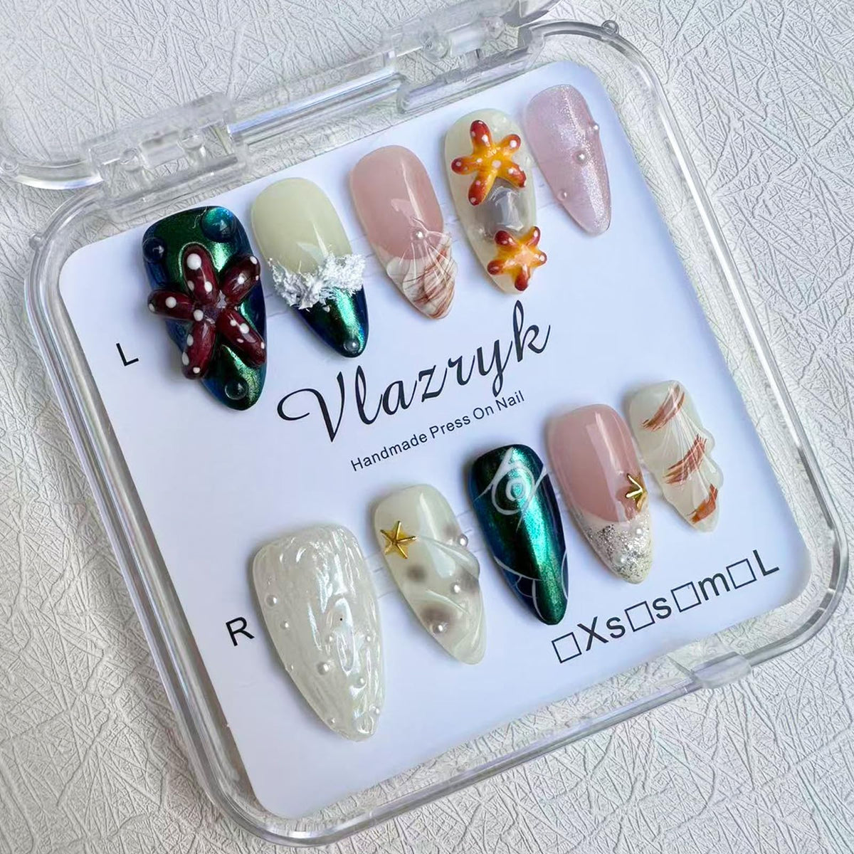 Handmade Press On Nails – Short Almond False Nails for Women, Reusable Acrylic White French Tip with Pearl & 3D Flowers Design – Salon Quality Fake Nails (10PCS Size S)