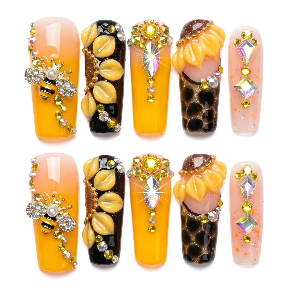 xl Luxury Press on Nails Long Handmade Square Acrylic False Nails French Tip with Bow Rhinestones Designs Fake Stick on Nails for Women Wedding Prom Party Manicure 10Pcs(Size M)