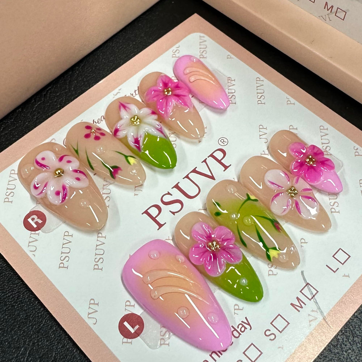 10Pcs Handmade Press On Nails 3D White Floral Luxury Diamond Coffin M