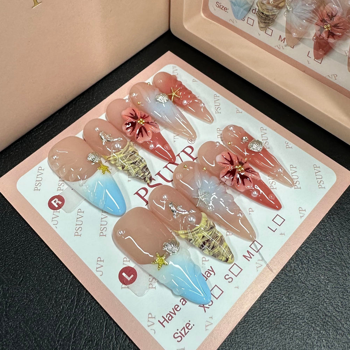10Pcs Handmade Press On Nails 3D White Floral Luxury Diamond Coffin M