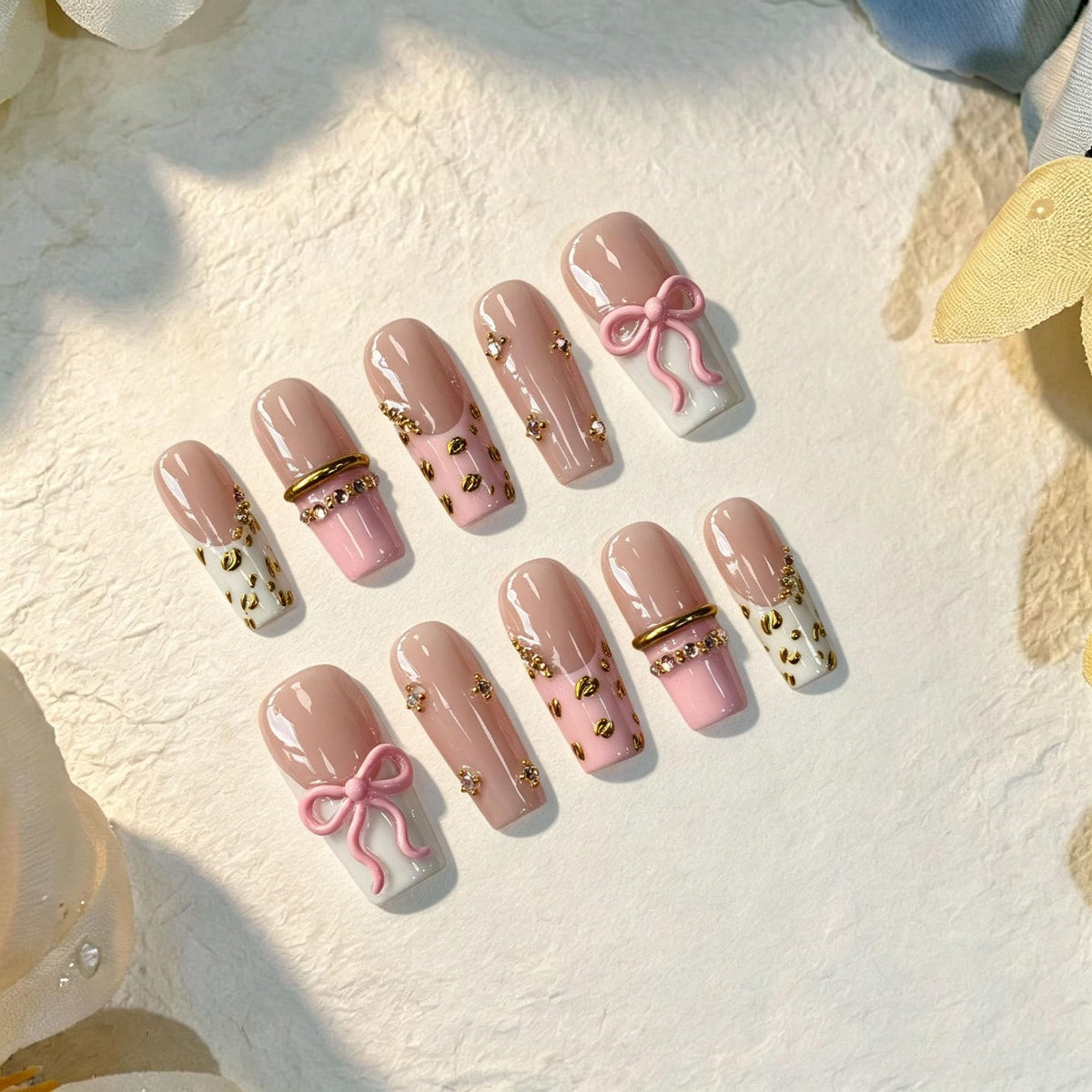 Luxury Handmade Press on Nails Medium Square Fake Nails Blue French False Nails with Ombre 3D Flower Art Design Acrylic Nails Handmade Stick on Nail for Women Manicure 10Pcs (Size M)