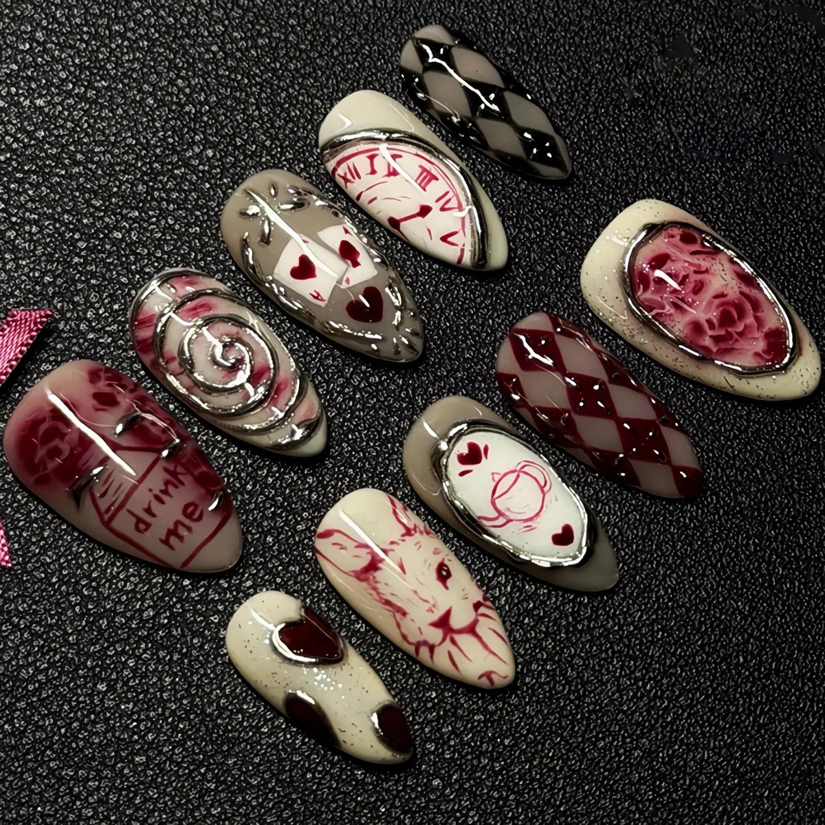BABALAL Press On Nails - Medium Almond Fake Nails, Pink White Gradient, Rhinestone Gold Bangle, Glossy Coquette Wedding Bridal Glue On Nails 24Pcs