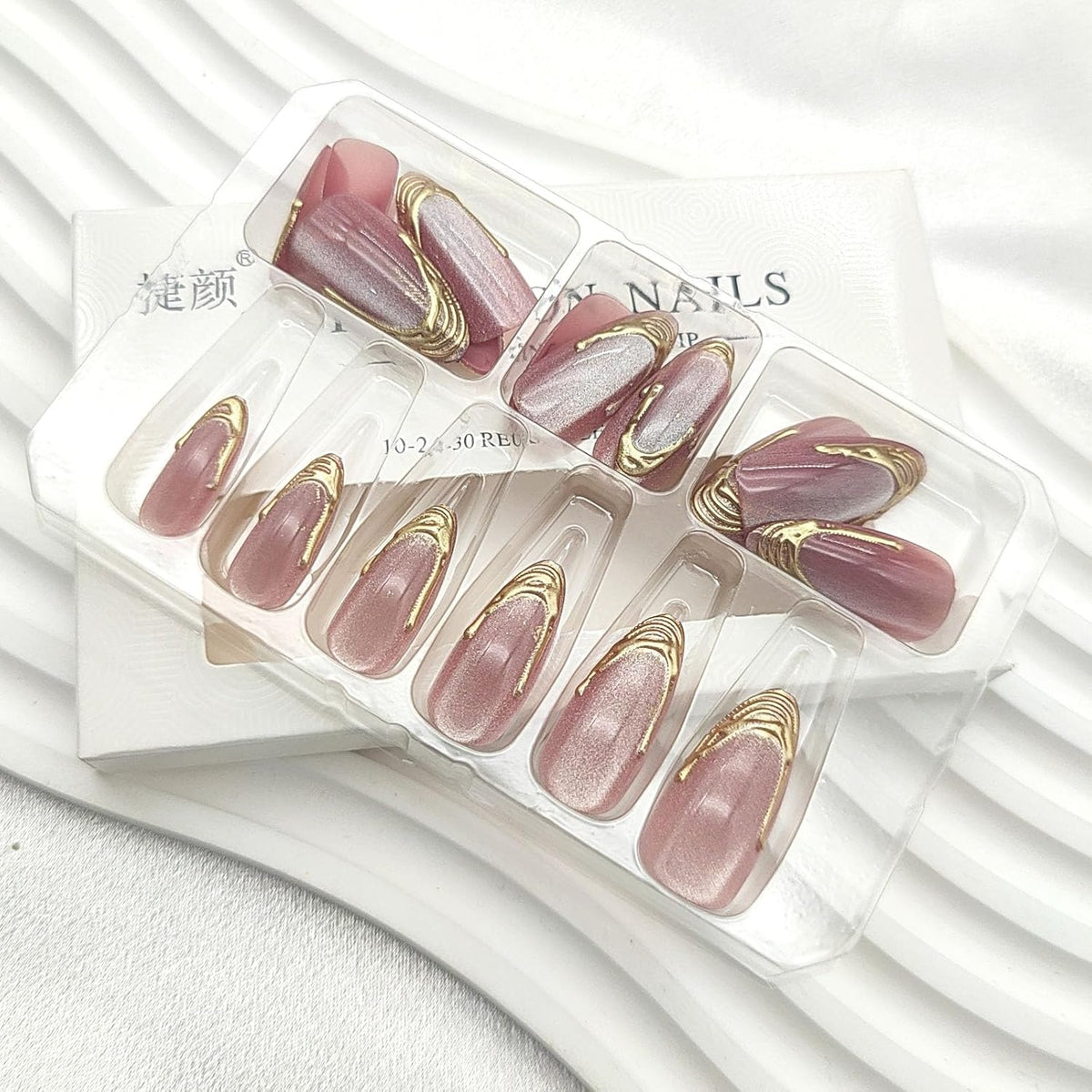 French Tip Press on Nails Almond Medium Fake Nails with Chrome Glitter Designs Nails Press ons Pink Gold Glue on Nails Natural False Nails Glossy Artificial Nails Simple Stick on Nails for Women 24Pcs