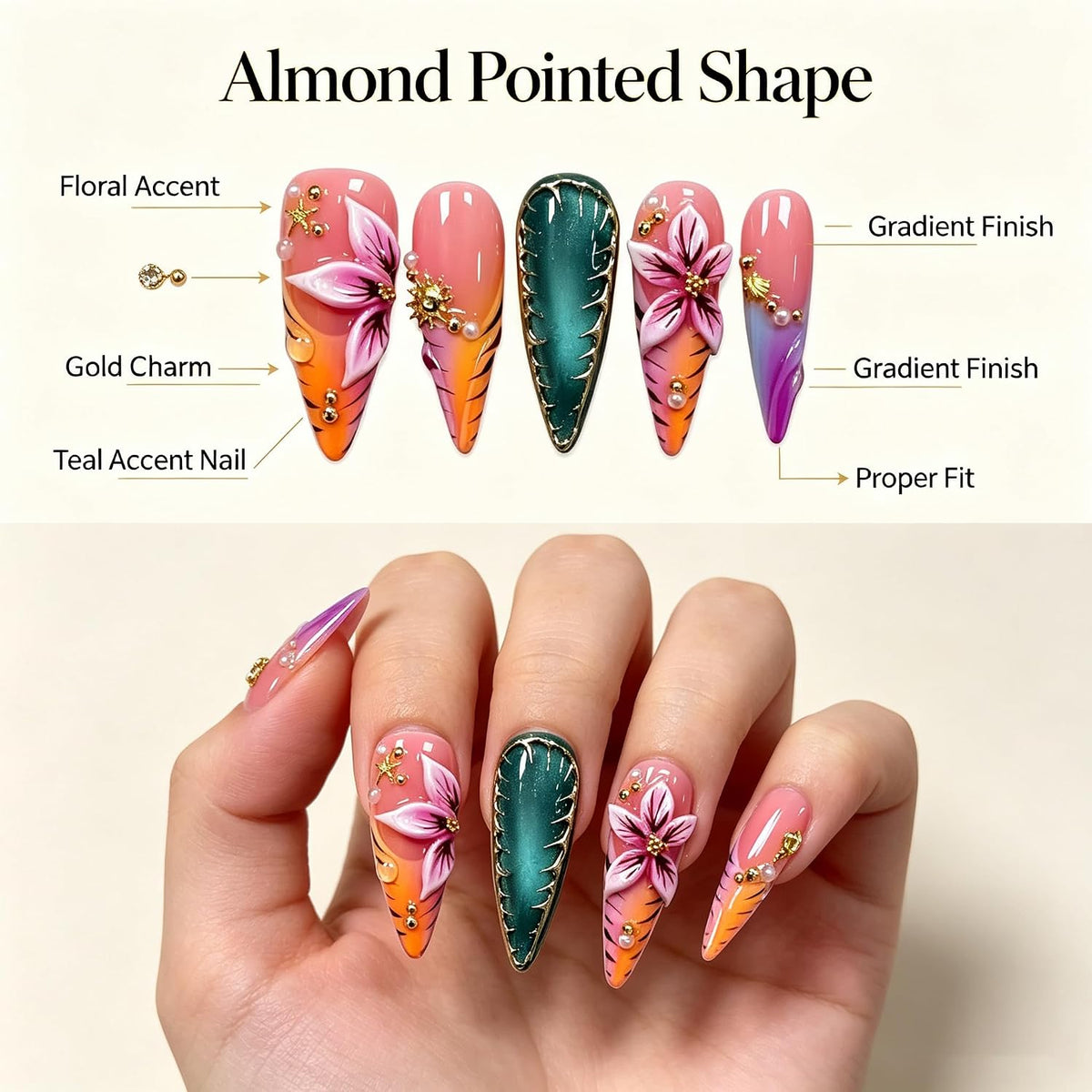 Luxury Long Stiletto Press on Nails Handmade Acrylic False Nails