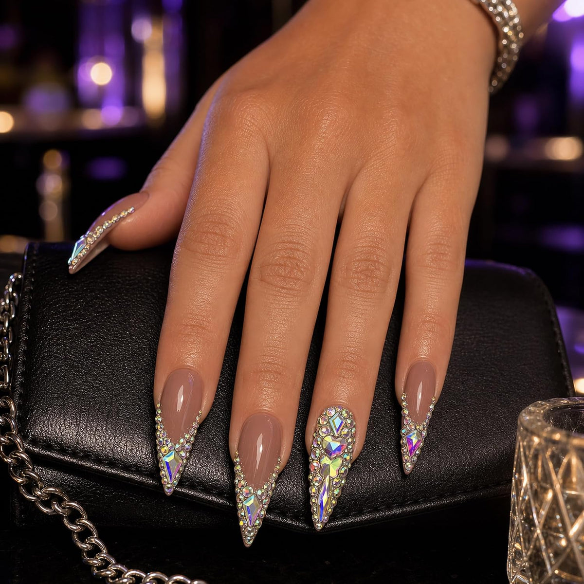 Luxury Handmade Nude Stiletto Press on Nails Long French Tip Nails