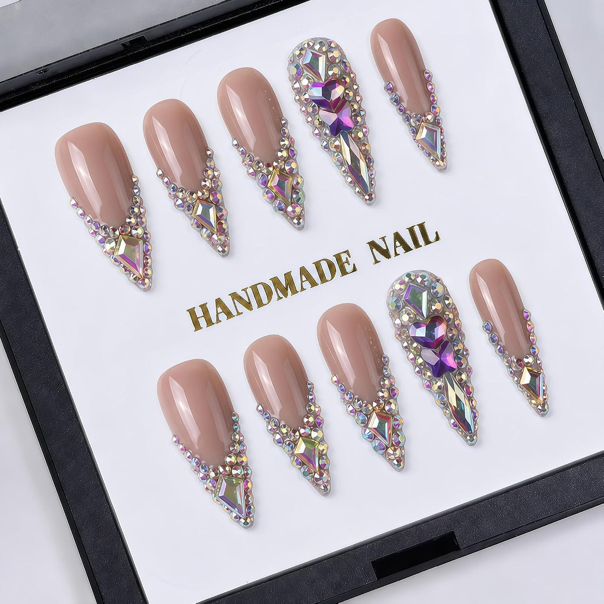 Luxury Handmade Nude Stiletto Press on Nails Long French Tip Nails