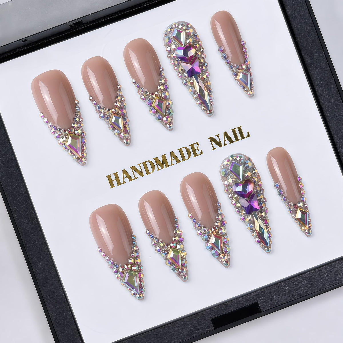 Luxury Handmade Nude Stiletto Press on Nails Long French Tip Nails
