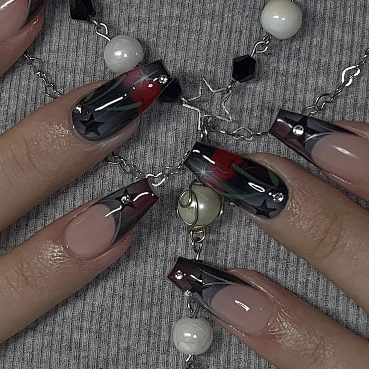 BABALAL Press on Nails, Extra Long Square Fake Nails, Gold Chrome French Tip, Luxury Rhinestone & Star Charm Design, Bling Shiny Reusable Glue on Nails 24Pcs