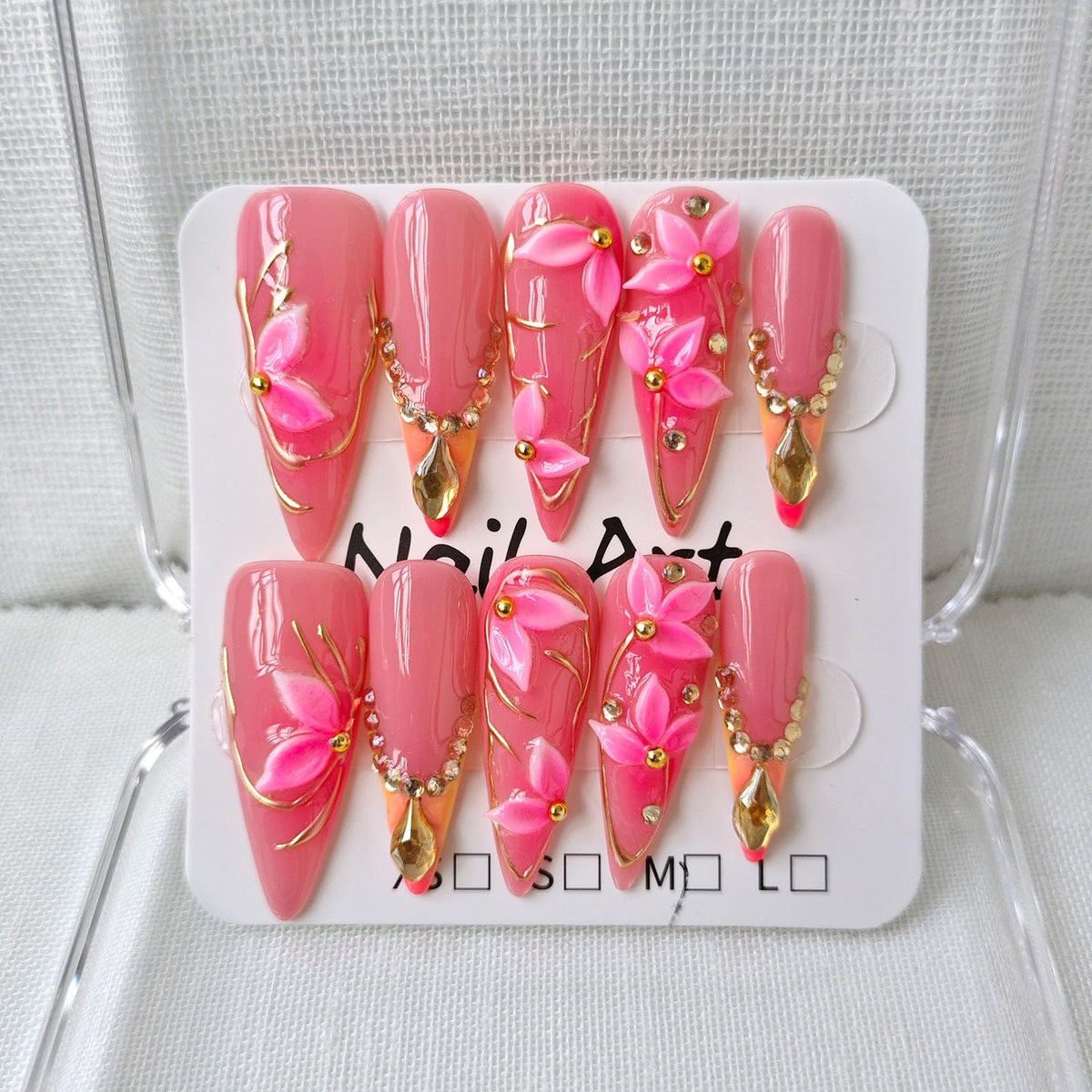 Press on Nails Long Stiletto Handmade French Yellow 10Pcs (Size M)