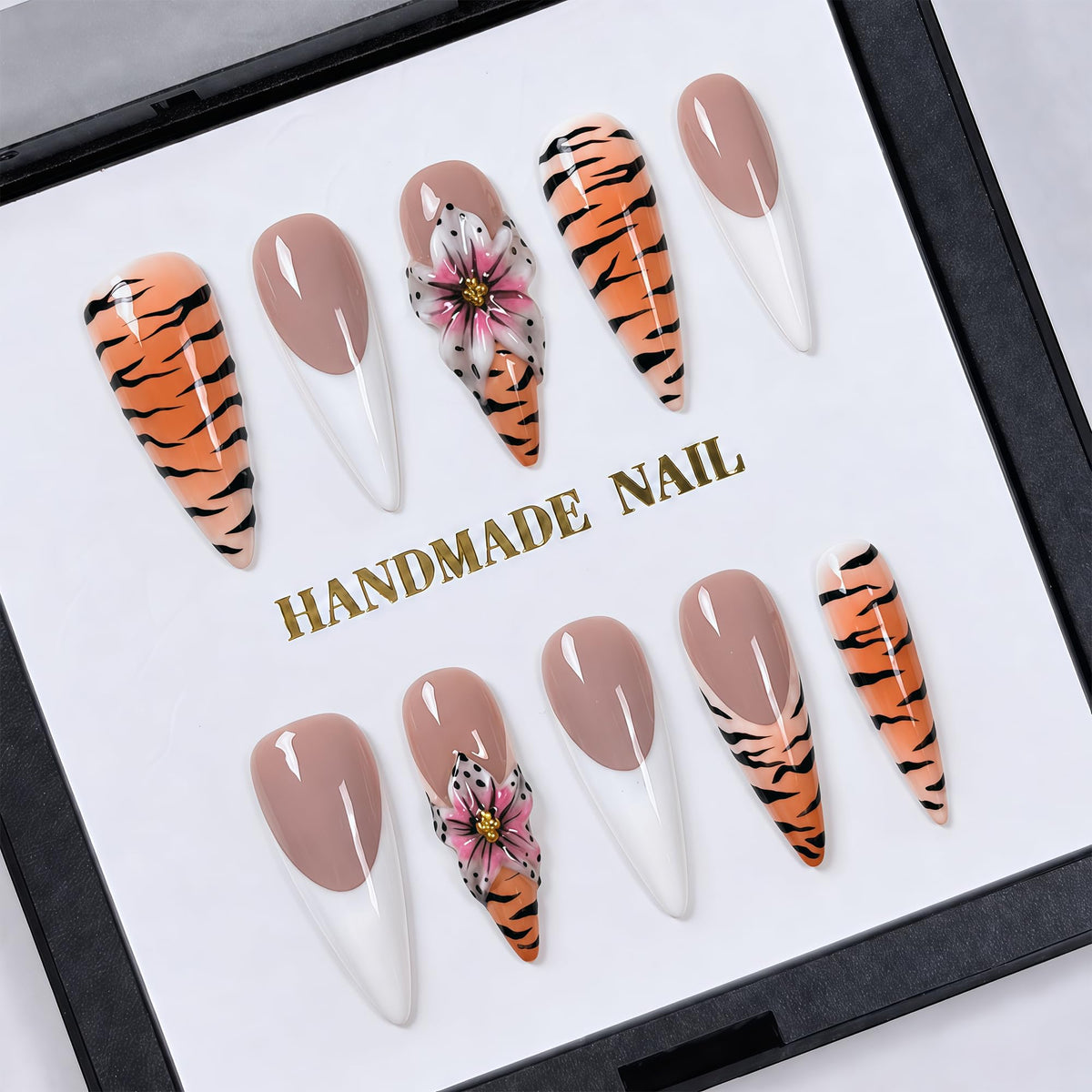 Luxury Handmade Nude Stiletto Press on Nails Long French Tip Nails