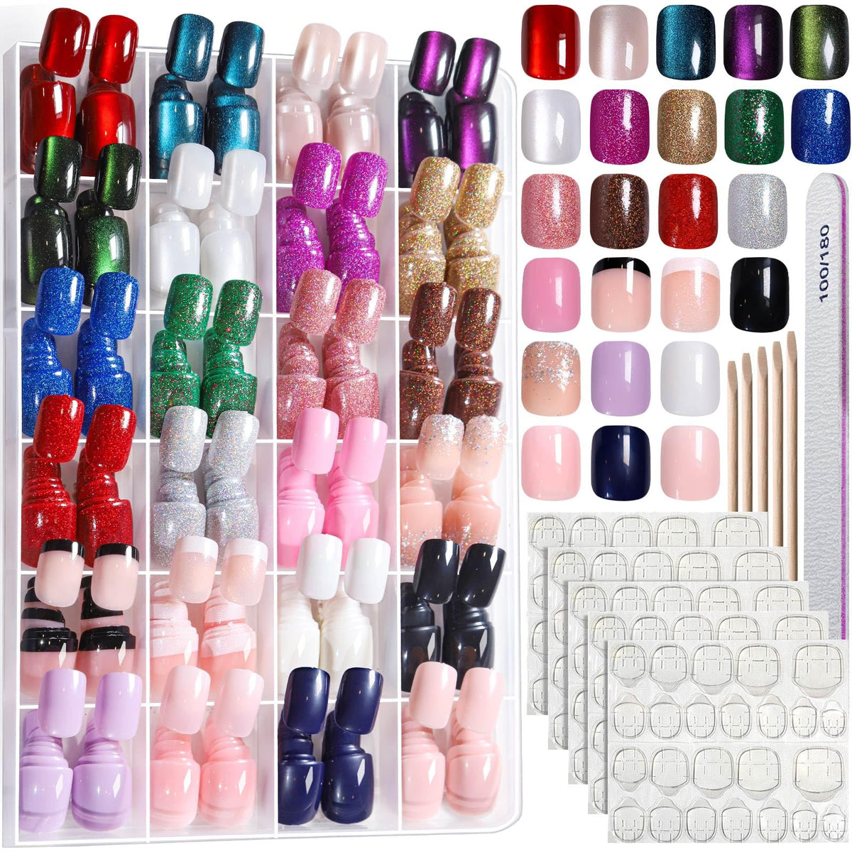 FANDAMEI Press on Nails, 24 Colors 576PCS Press on Nails Short Square Matte Glossy. Glitter Nails Short Round. Natural Fit Lightweight Fake Nails Natural for Nail Art
