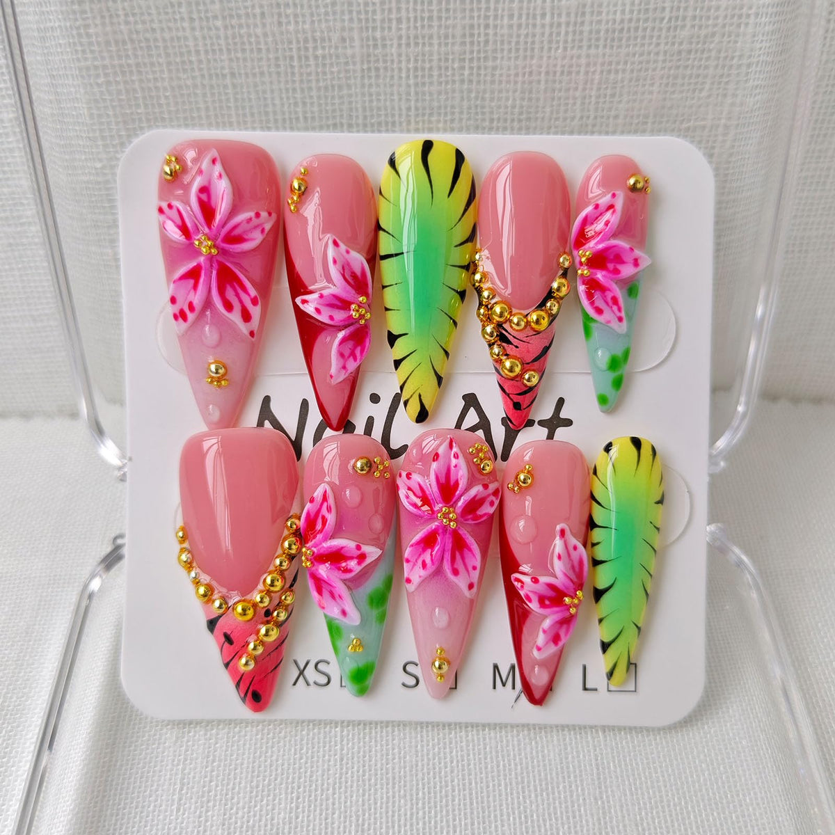 Press on Nails Long Stiletto Handmade French Yellow 10Pcs (Size M)
